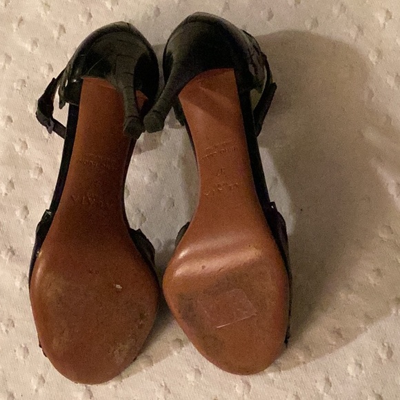 Alaina Paris black laser cut stiletto heels ankle straps leather sandals #37/7 M - Picture 9 of 11